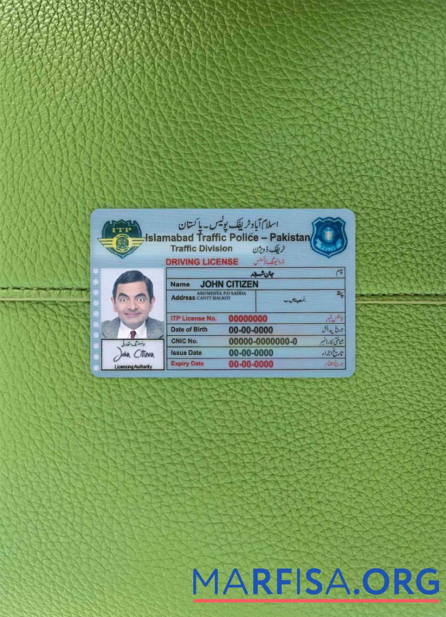 Blank Pakistan Islamabad driving license photolook template
